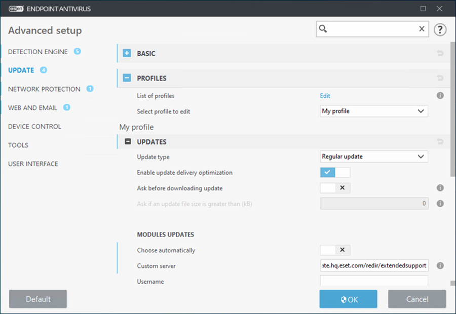 Écran des mises à jour dans la configuration avancée Écran des mises à jour dans la configuration avancée