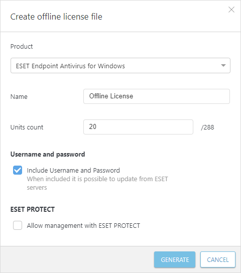 Offline licenc létrehozása az ESET Business Account-ban